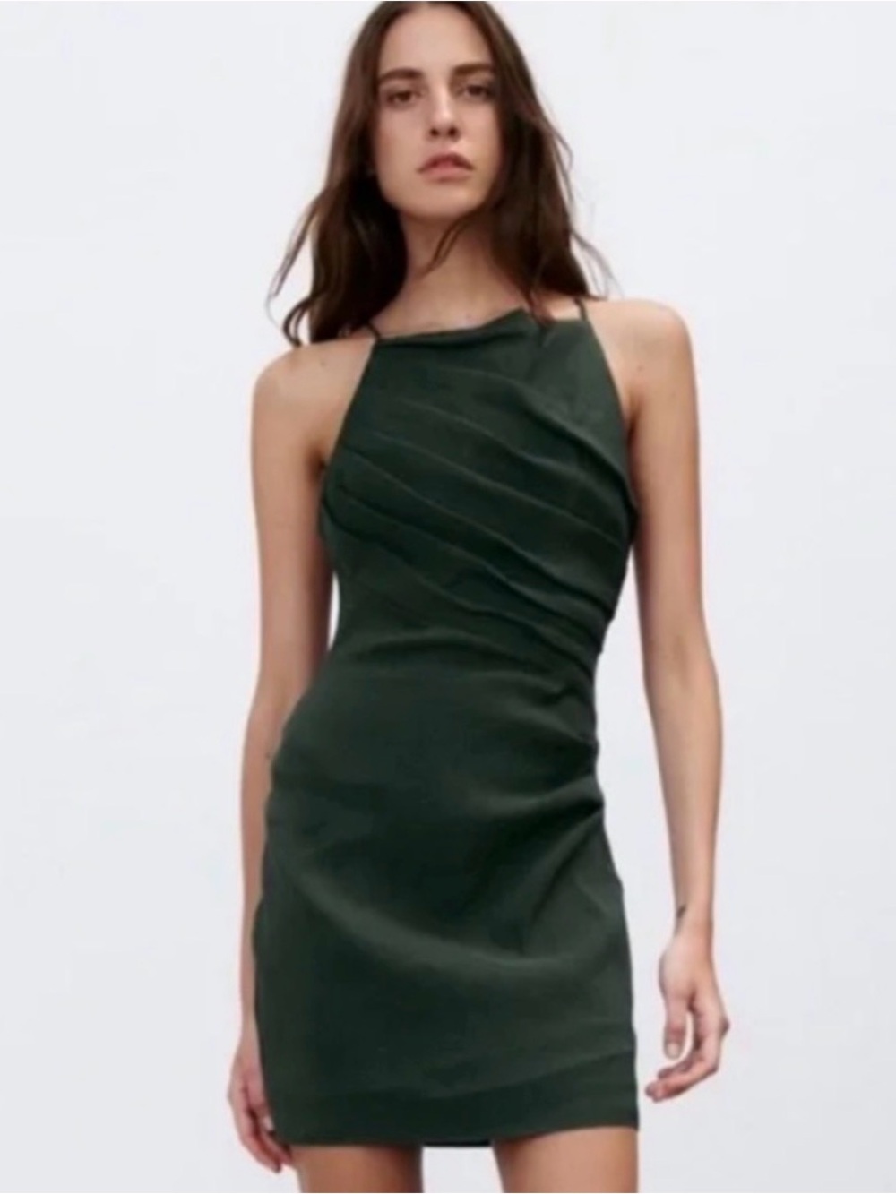 Zara Dark Green Halter Draped Mini Dress